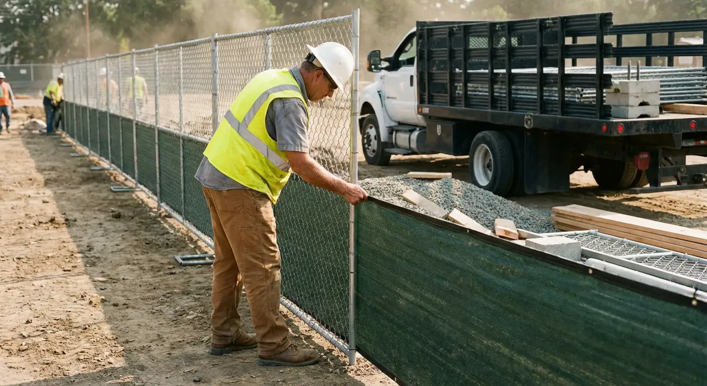 Privacy windscreen installation on construction fence in Saint Clair Shores, MI