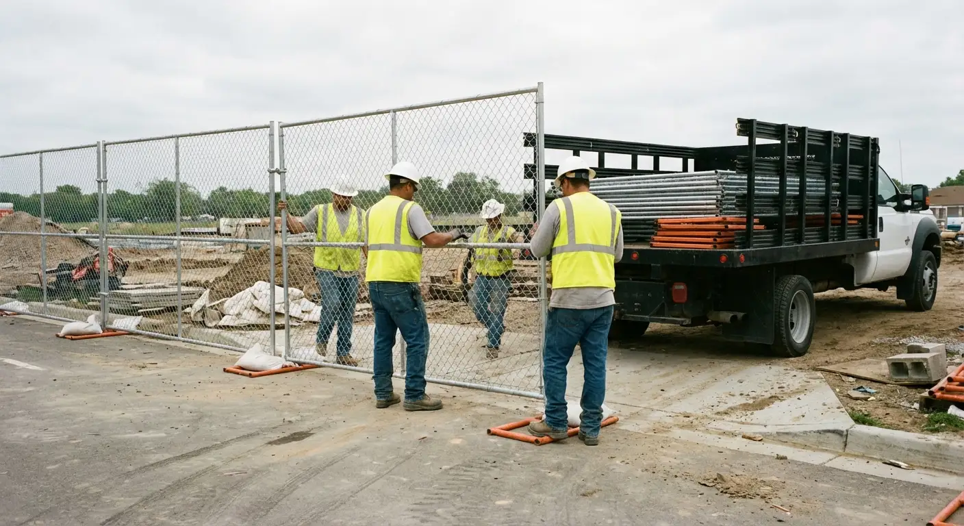 SCS Temporary Fence team securing a construction site perimeter in Saint Clair Shores, MI