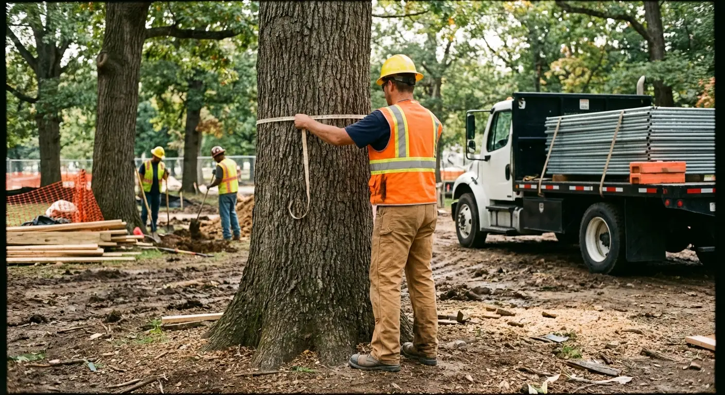 Tree protection zone fencing installation in Saint Clair Shores, MI