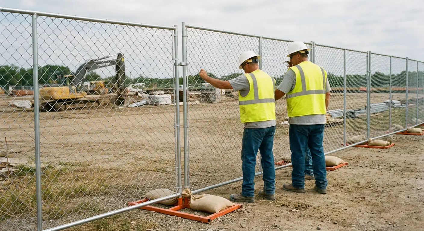 Construction site chain link panel installation in Saint Clair Shores, MI